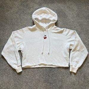 Hollister Y2K White Hoodie with Red Cherry Embroidery Cropped Women’s Hoodie